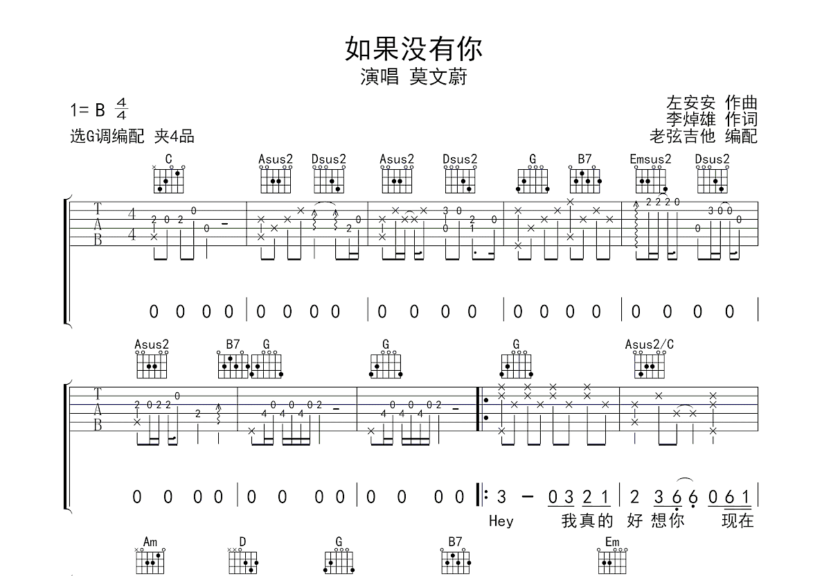 如果没有你吉他谱预览图
