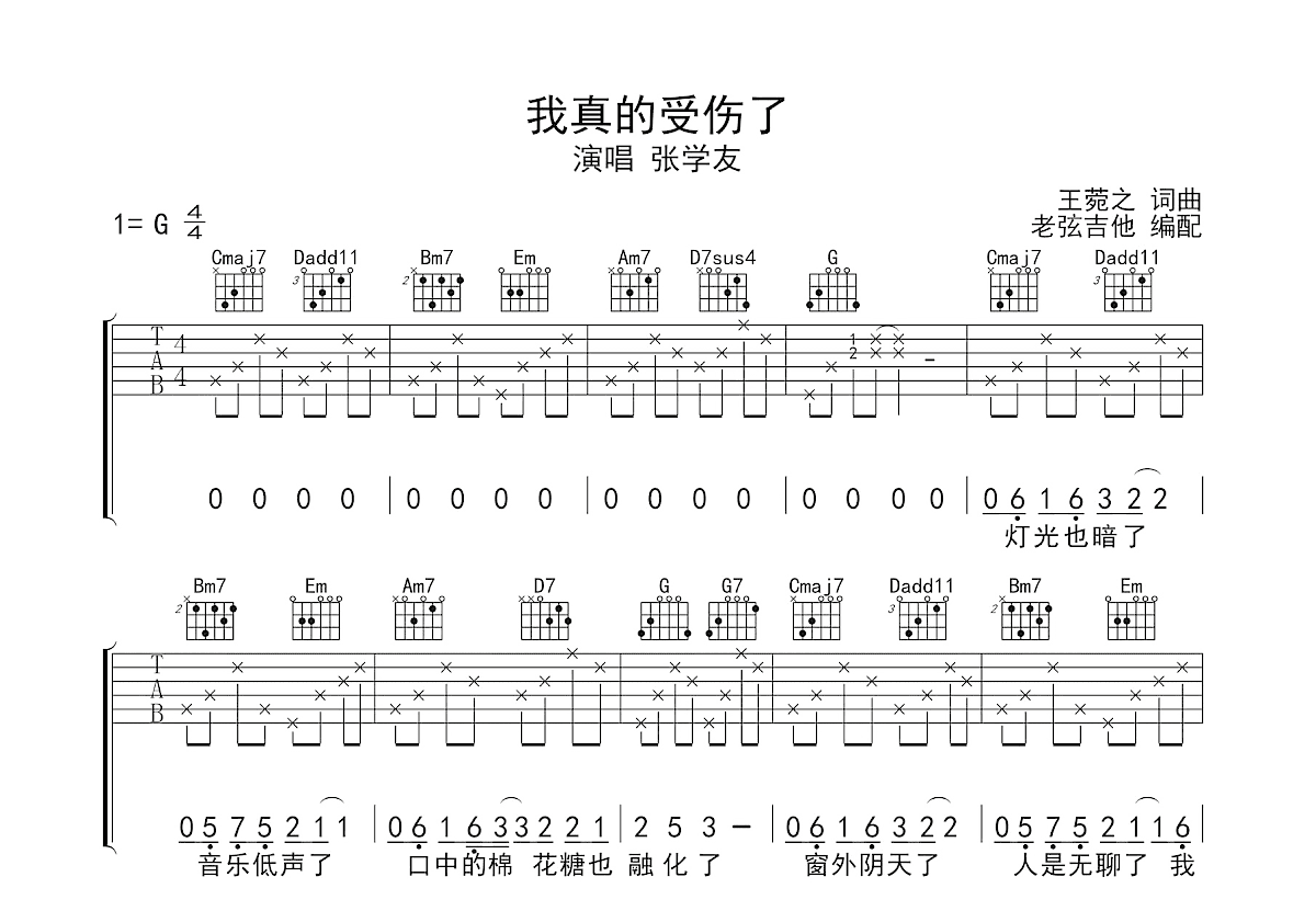 我真的受伤了吉他谱预览图