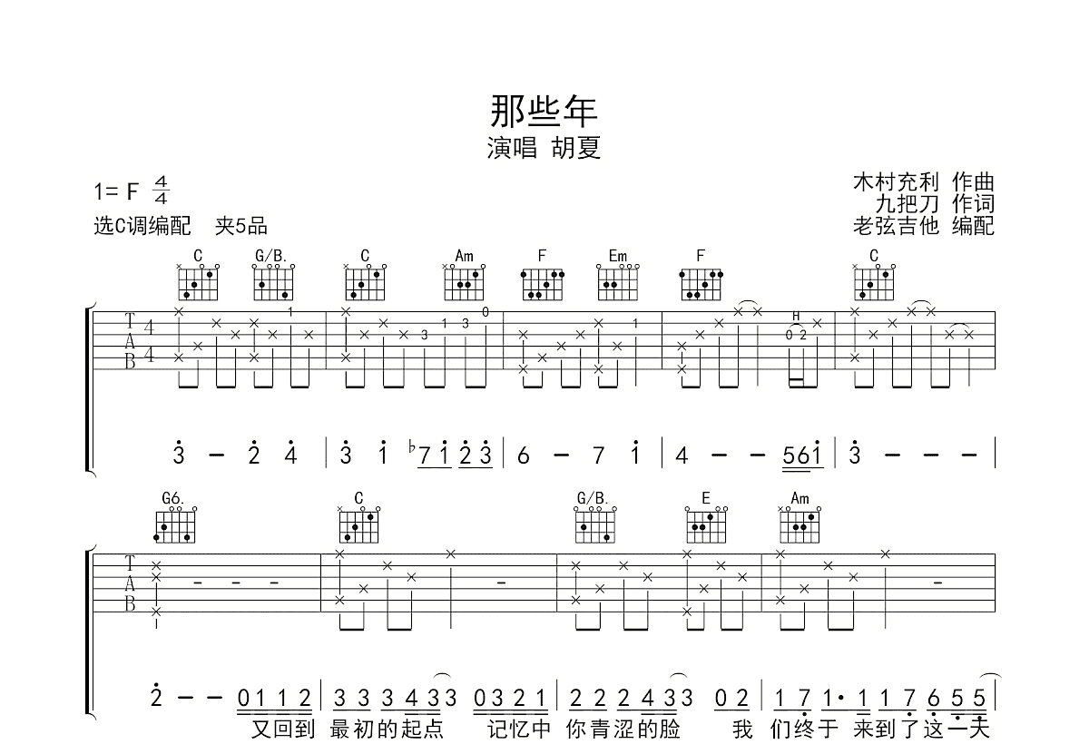那些年吉他谱预览图
