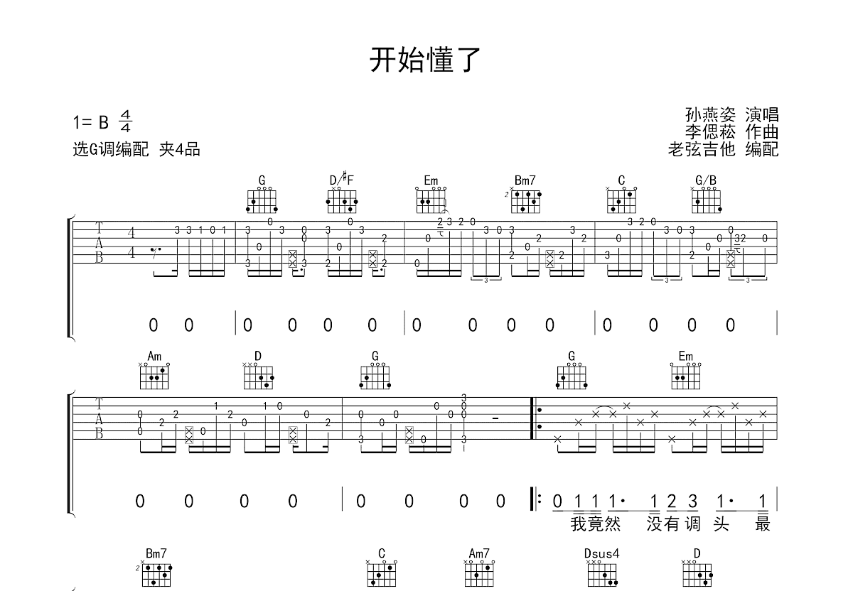 开始懂了吉他谱预览图