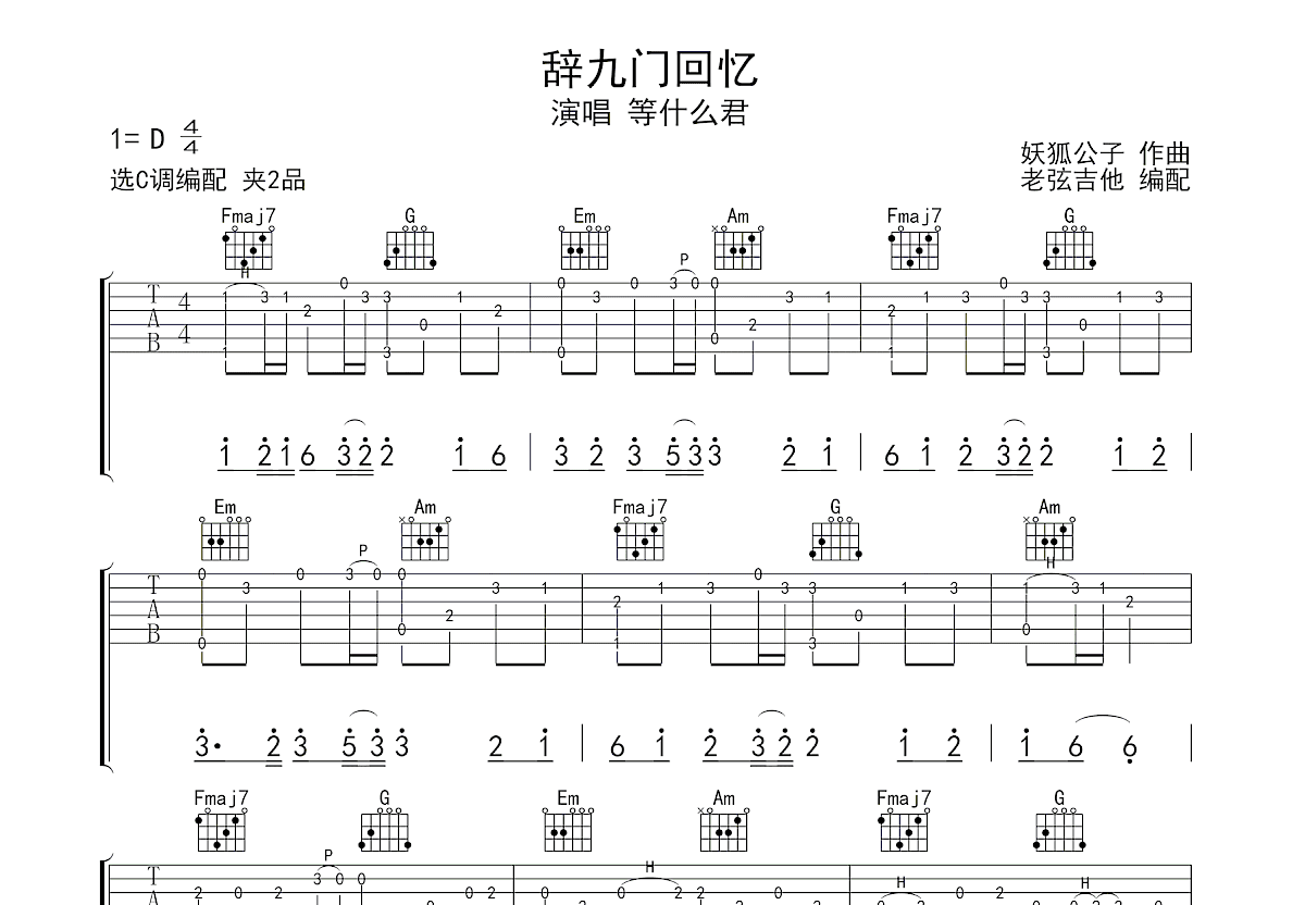 辞九门回忆吉他谱_等什么君_C调指弹