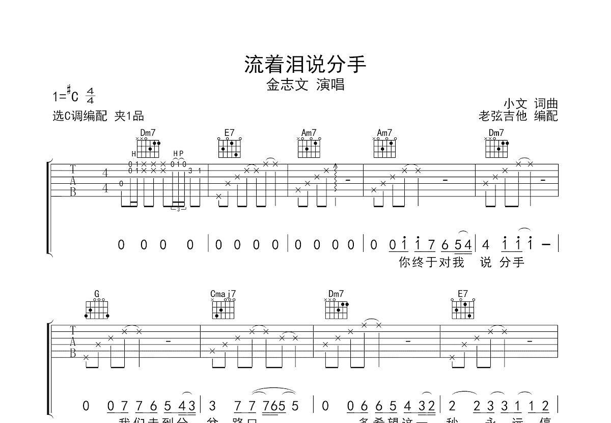 流着泪说分手吉他谱预览图