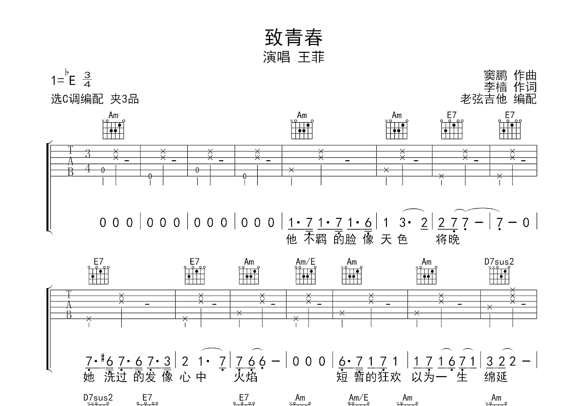 致青春吉他谱预览图