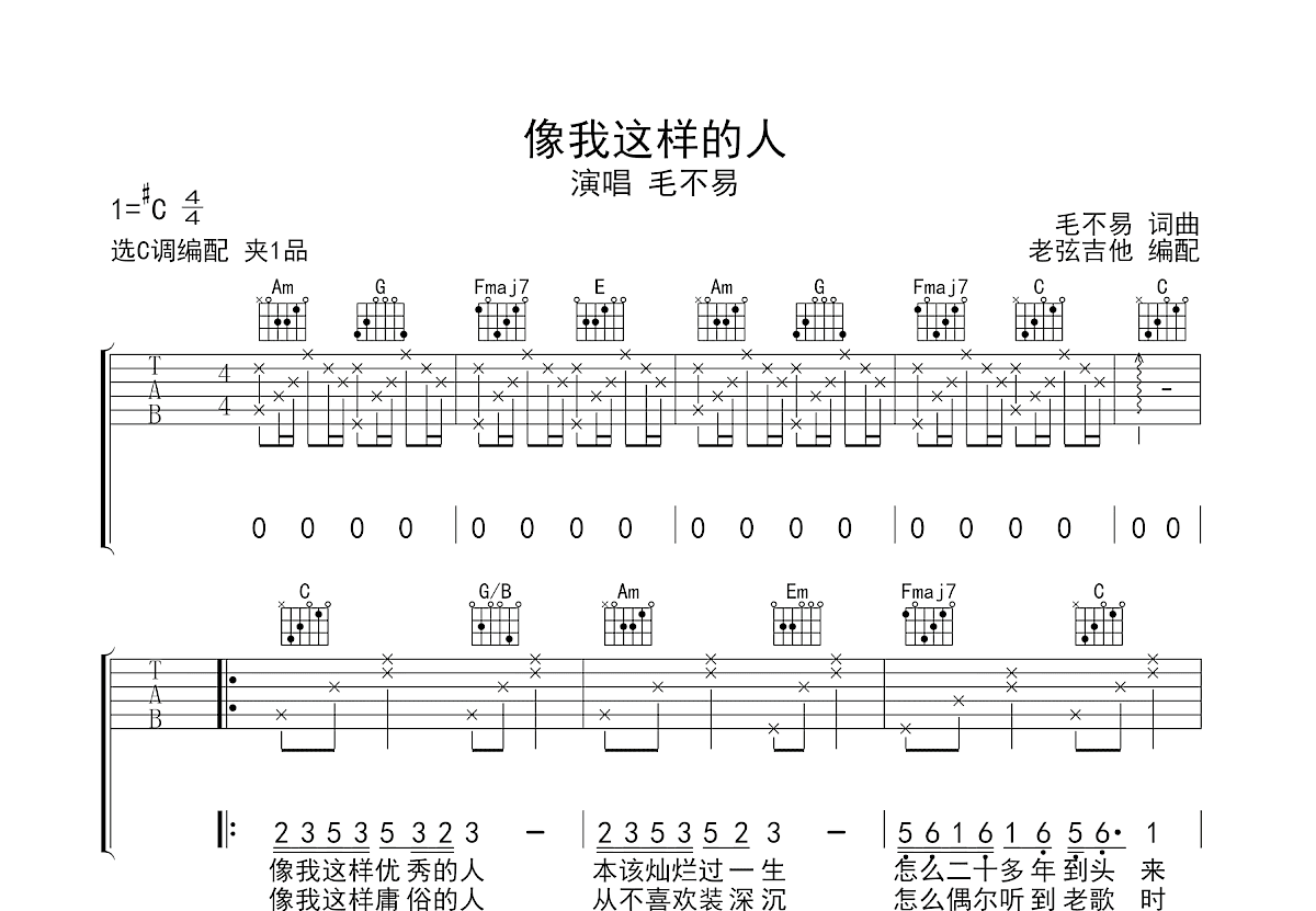 像我这样的人吉他谱_毛不易_C调弹唱
