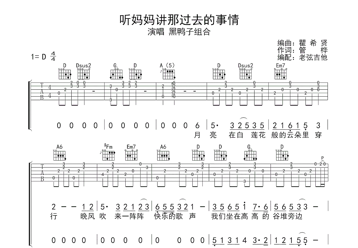 听妈妈讲那过去的事情吉他谱预览图