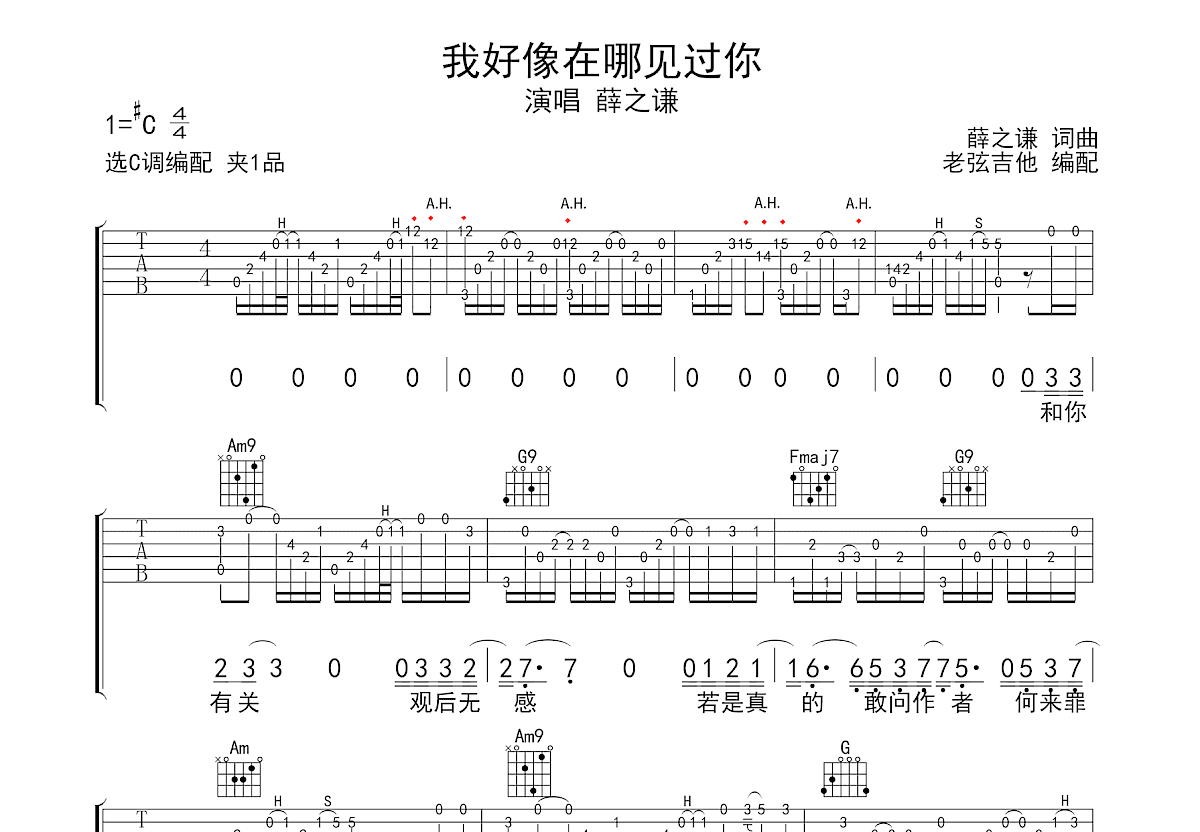 我好像在哪见过你吉他谱预览图