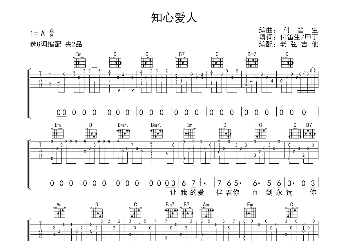 知心爱人吉他谱预览图