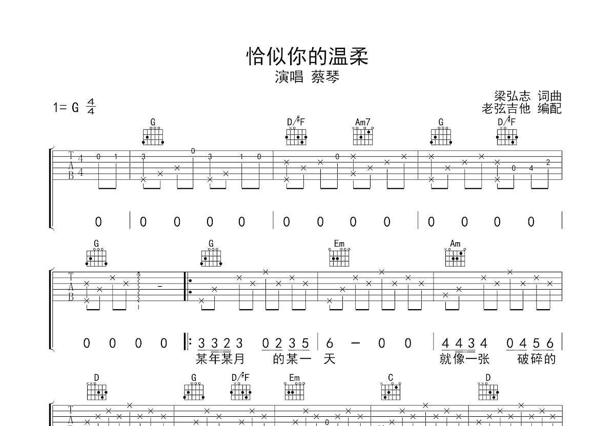 恰似你的温柔吉他谱_蔡琴_G调弹唱