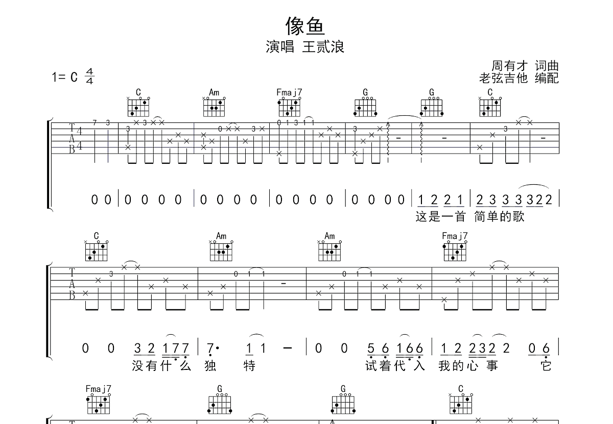 像鱼吉他谱预览图