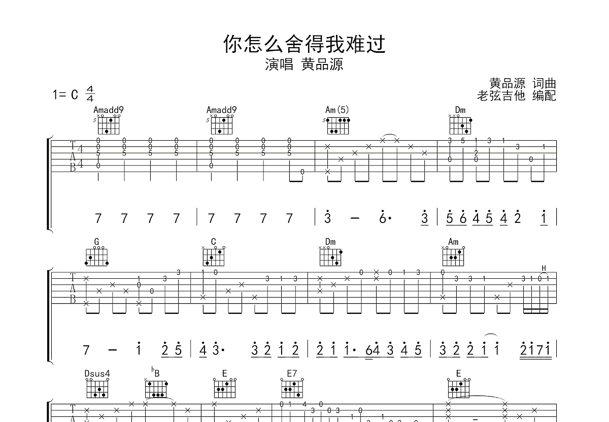 你怎么舍得我难过吉他谱预览图