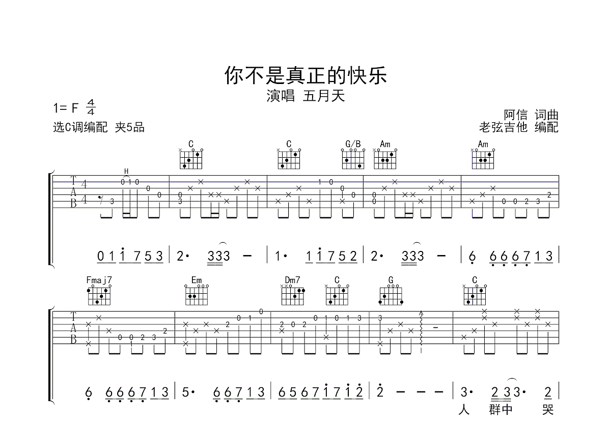 你不是真正的快乐吉他谱预览图