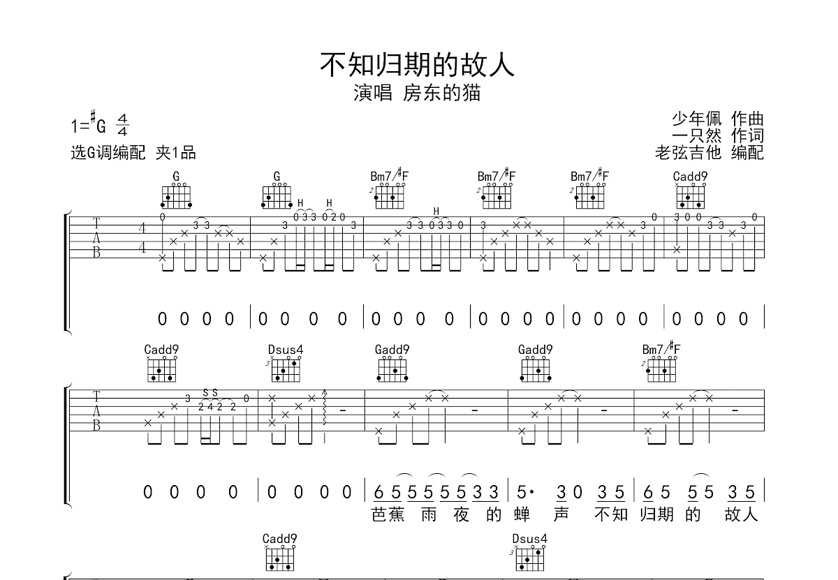 不知归期的故人吉他谱预览图
