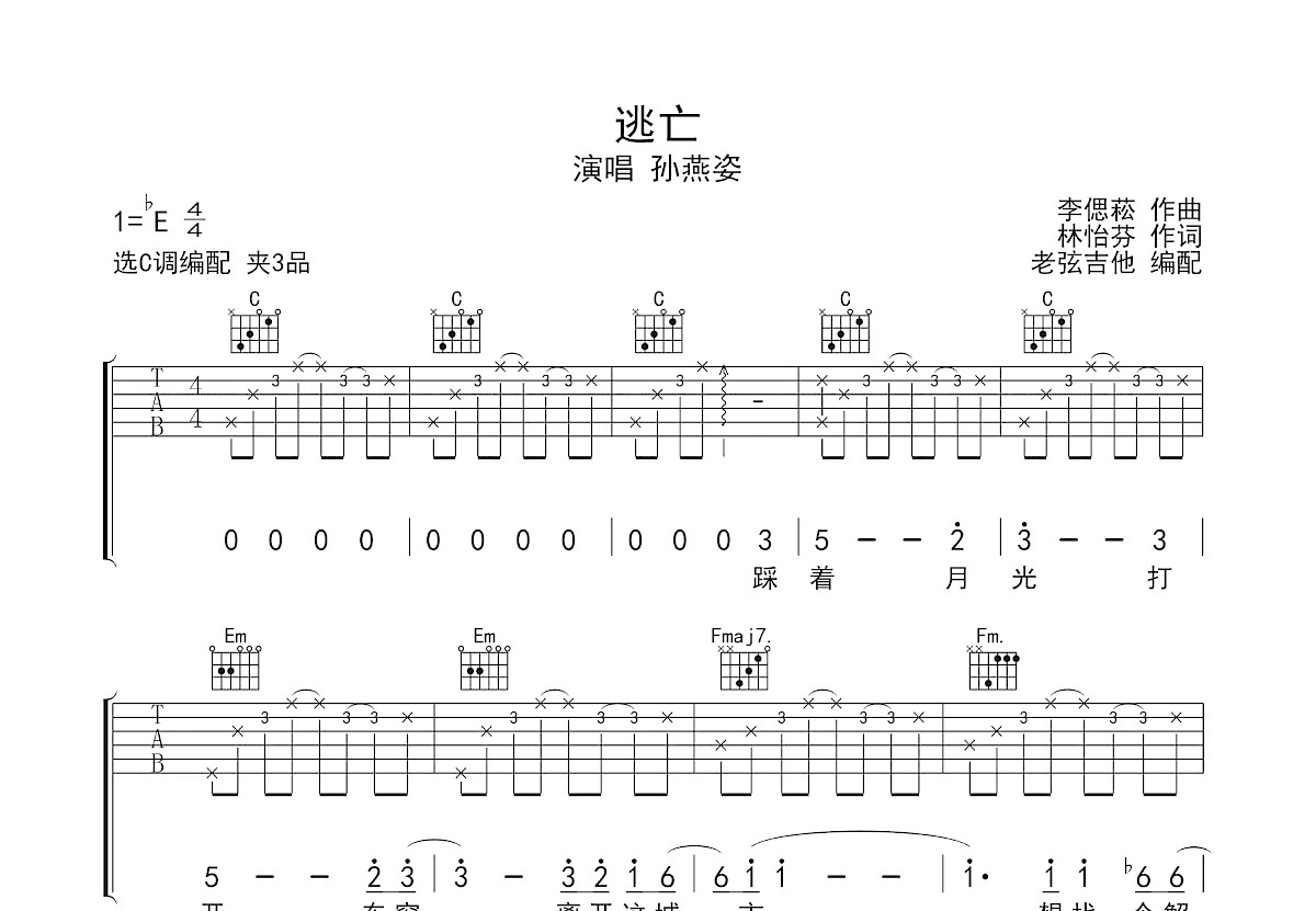 逃亡吉他谱预览图