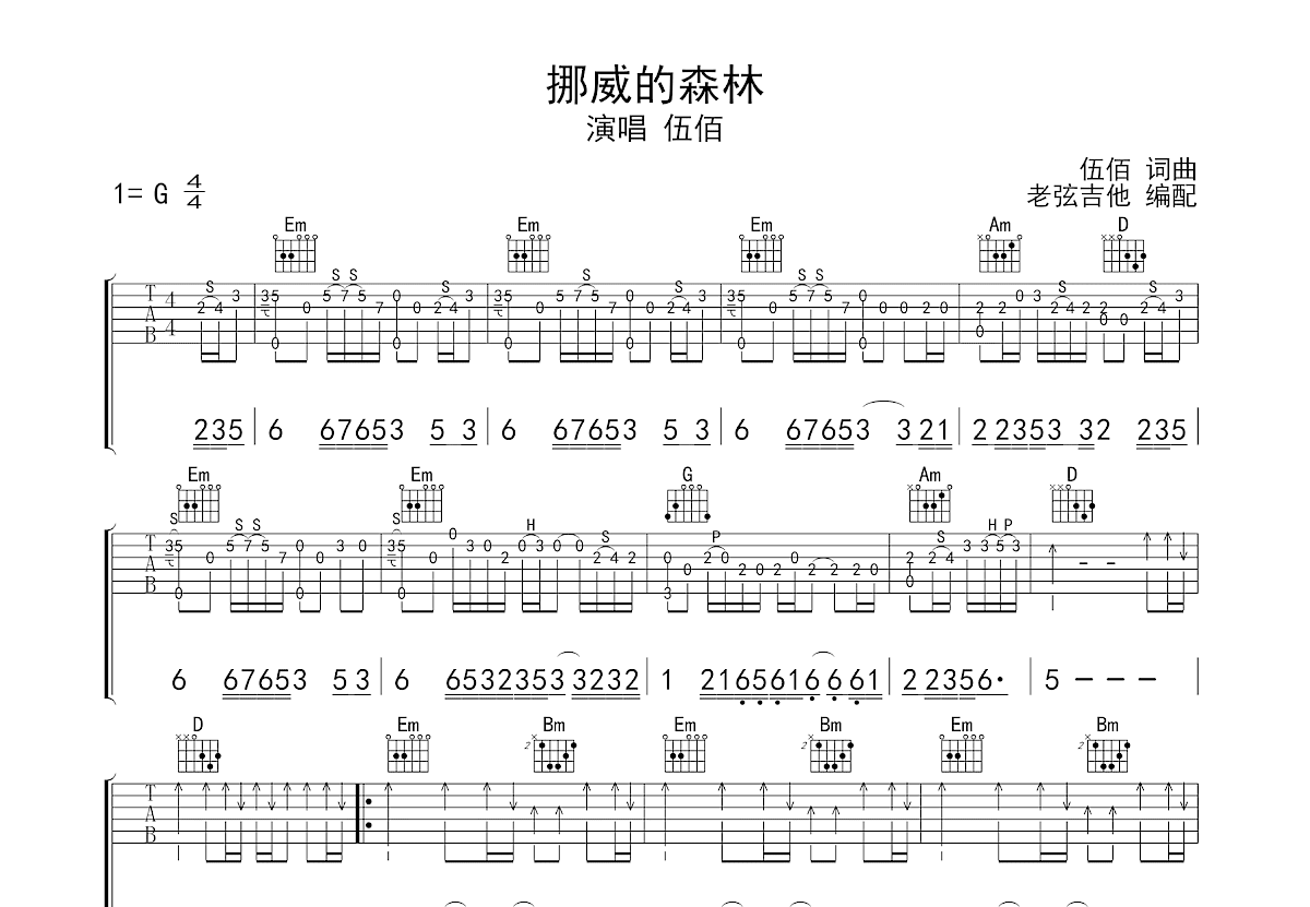 挪威的森林吉他谱预览图