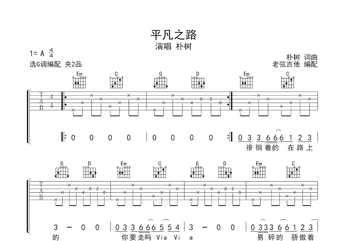 平凡之路吉他谱预览图
