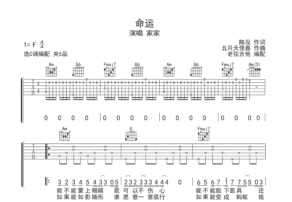 命运吉他谱预览图