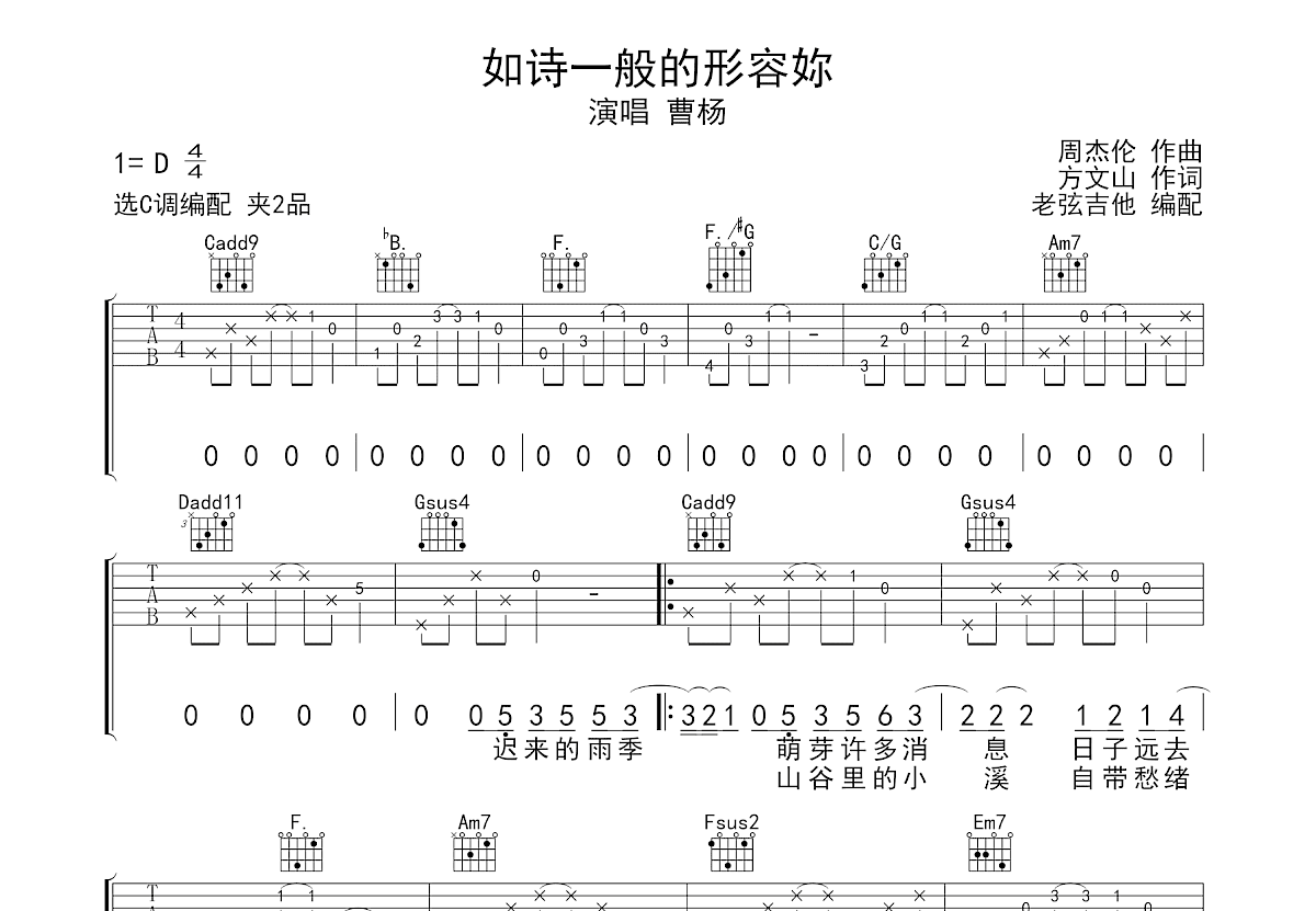 如诗一般的形容妳吉他谱预览图