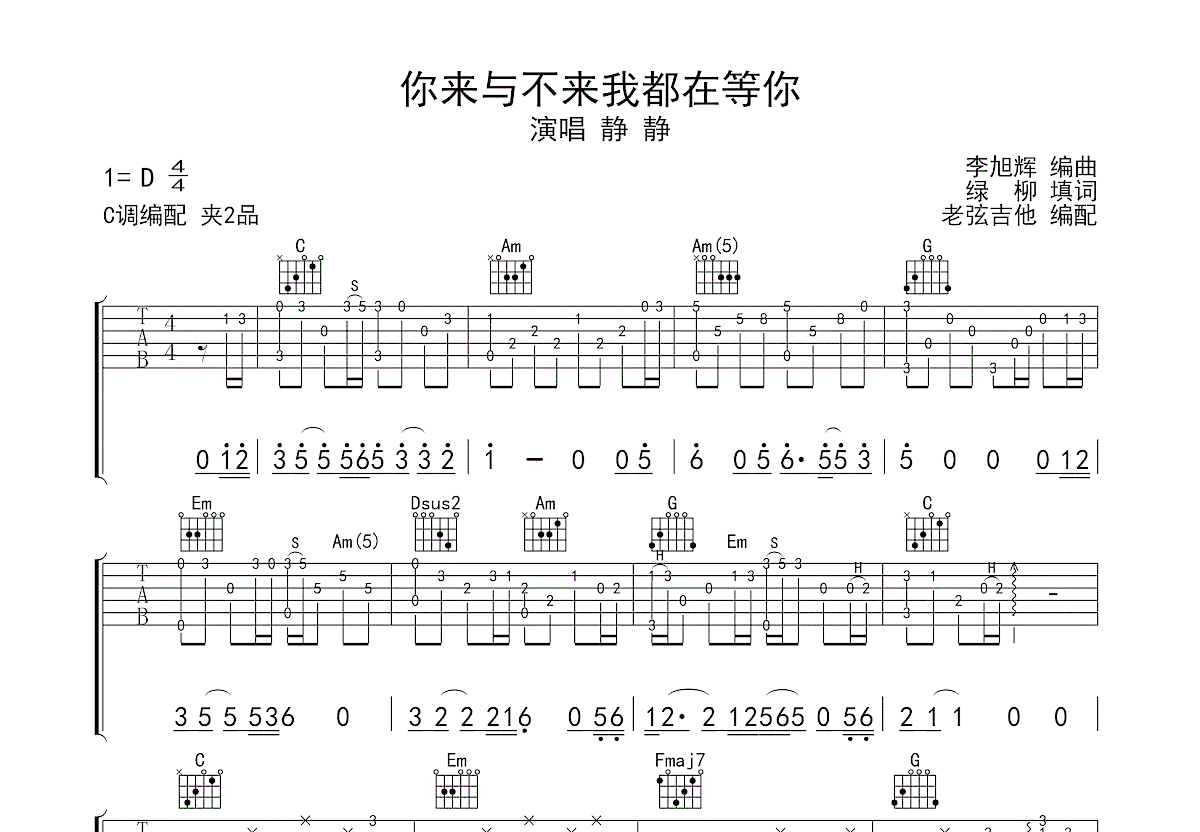 你来与不来我都在等你吉他谱预览图