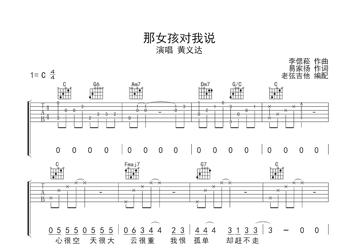那女孩对我说吉他谱预览图