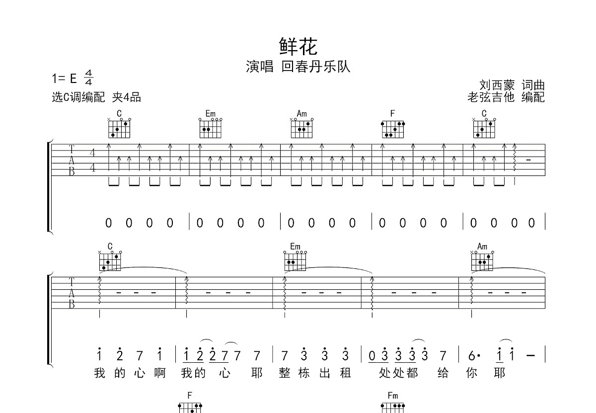 鲜花吉他谱预览图