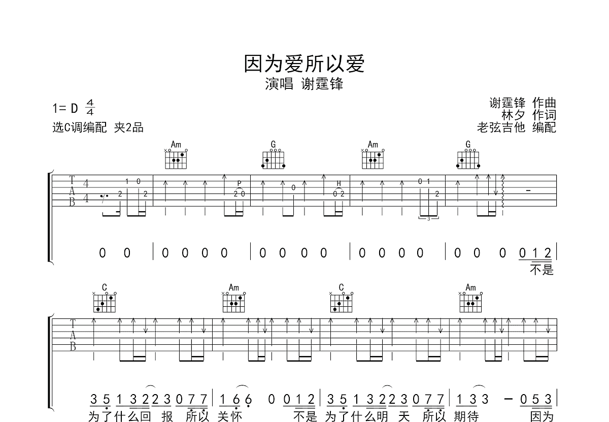 因为爱所以爱吉他谱预览图