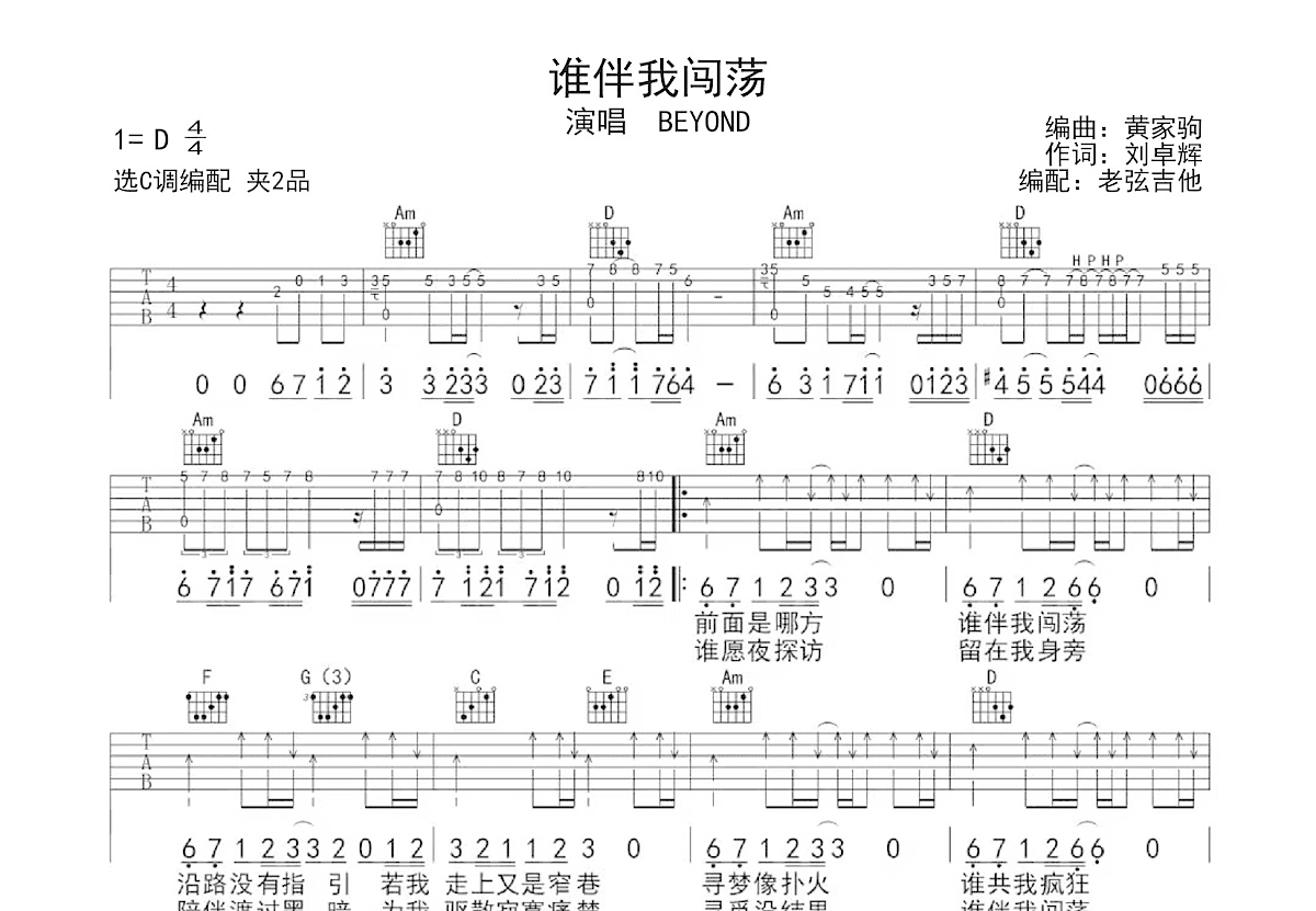 谁伴我闯荡吉他谱预览图