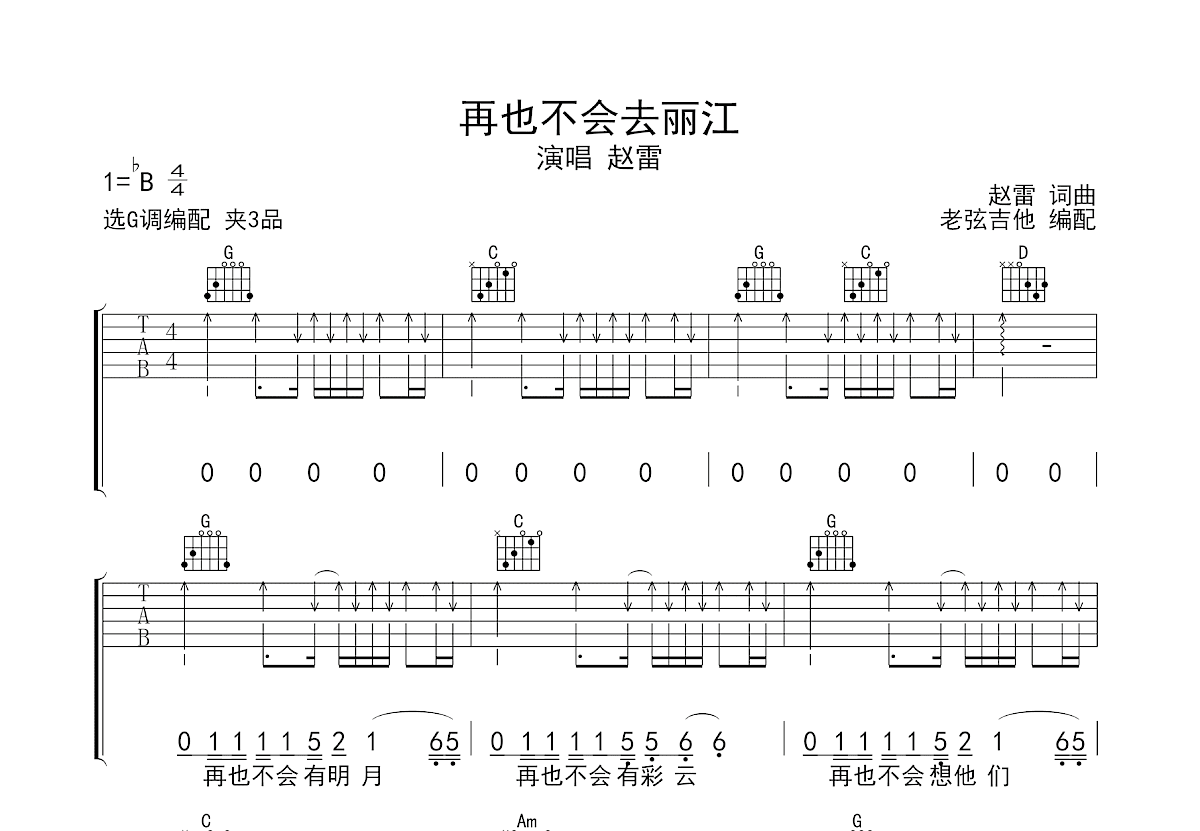 再也不会去丽江吉他谱预览图