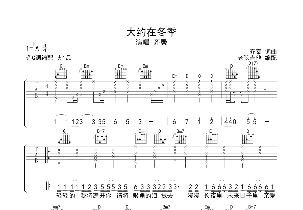 大约在冬季吉他谱预览图