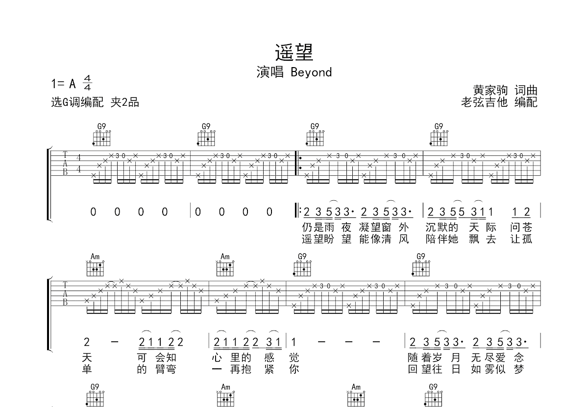 遥望吉他谱预览图
