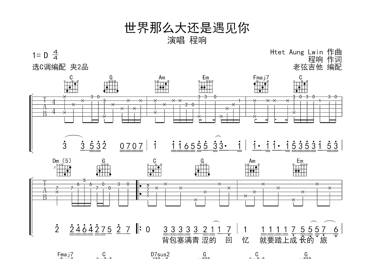 世界那么大还是遇见你吉他谱预览图