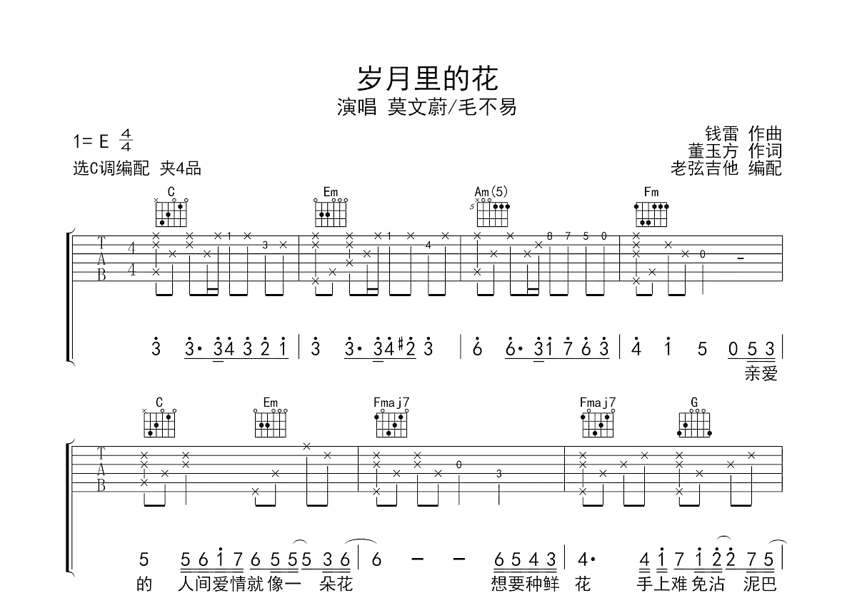 岁月里的花吉他谱预览图