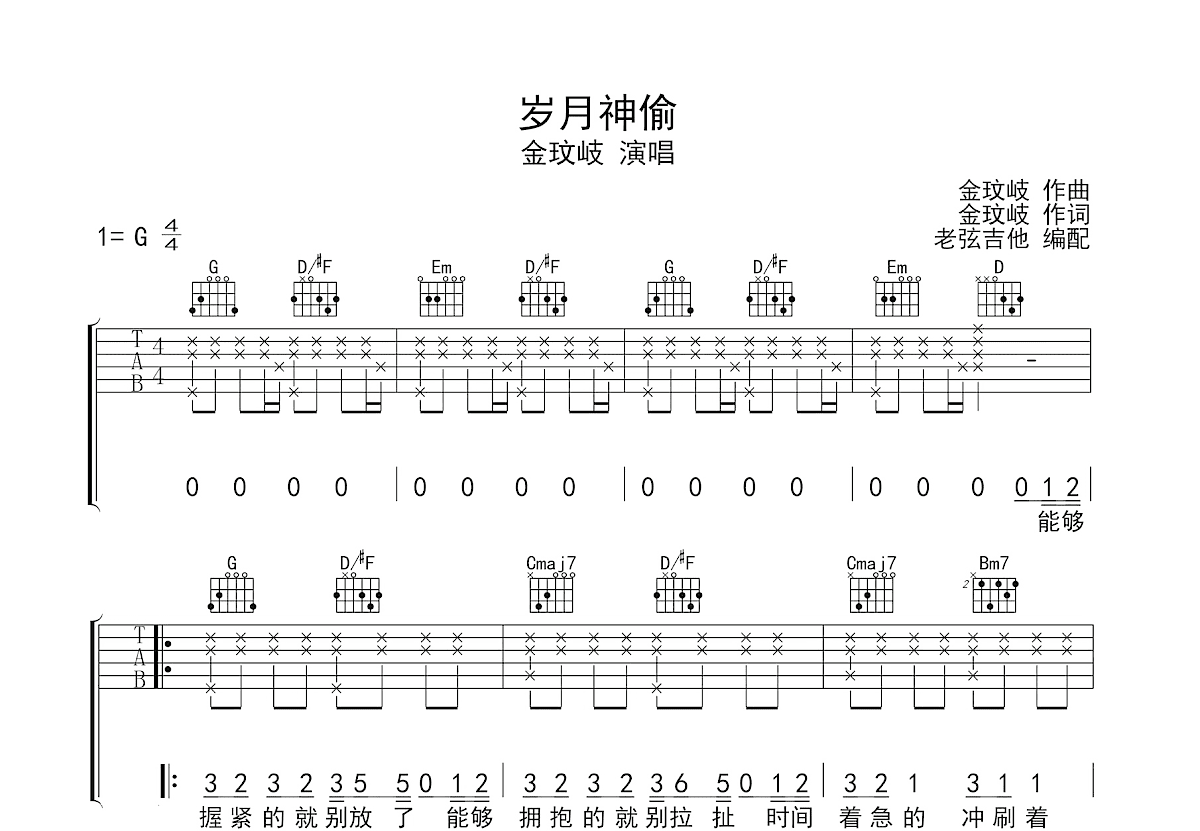 岁月神偷吉他谱预览图
