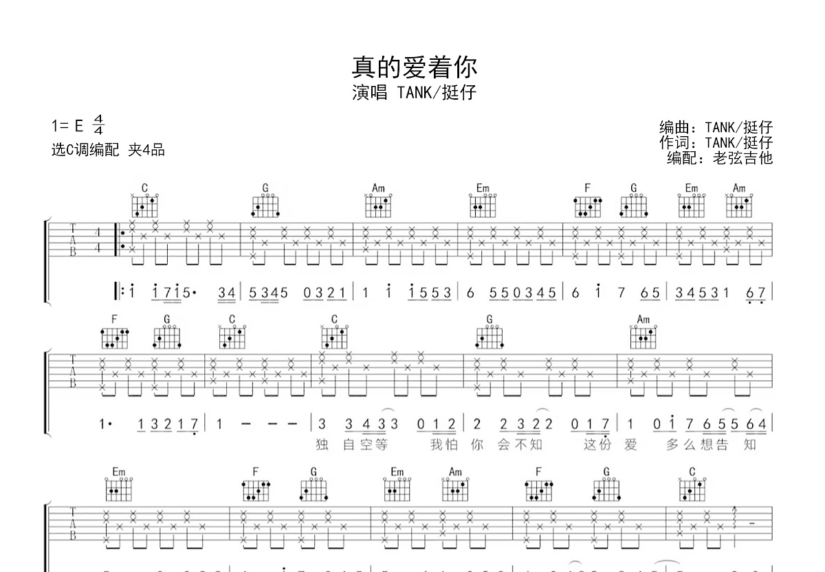 真的爱着你吉他谱预览图