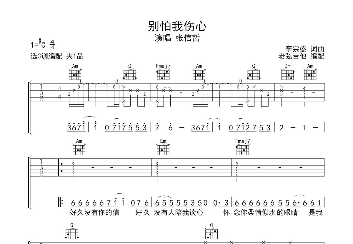别怕我伤心吉他谱预览图
