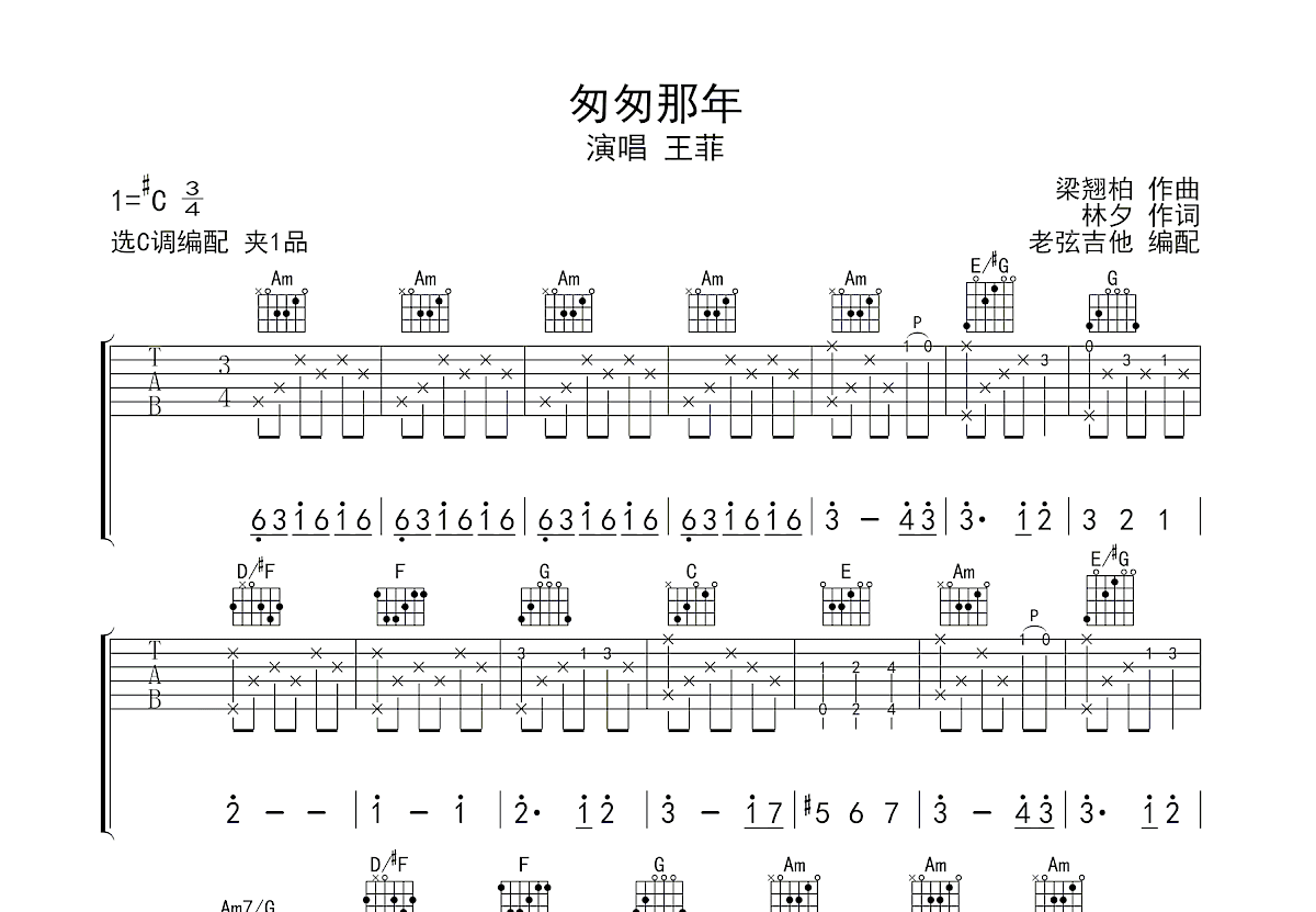 匆匆那年吉他谱预览图