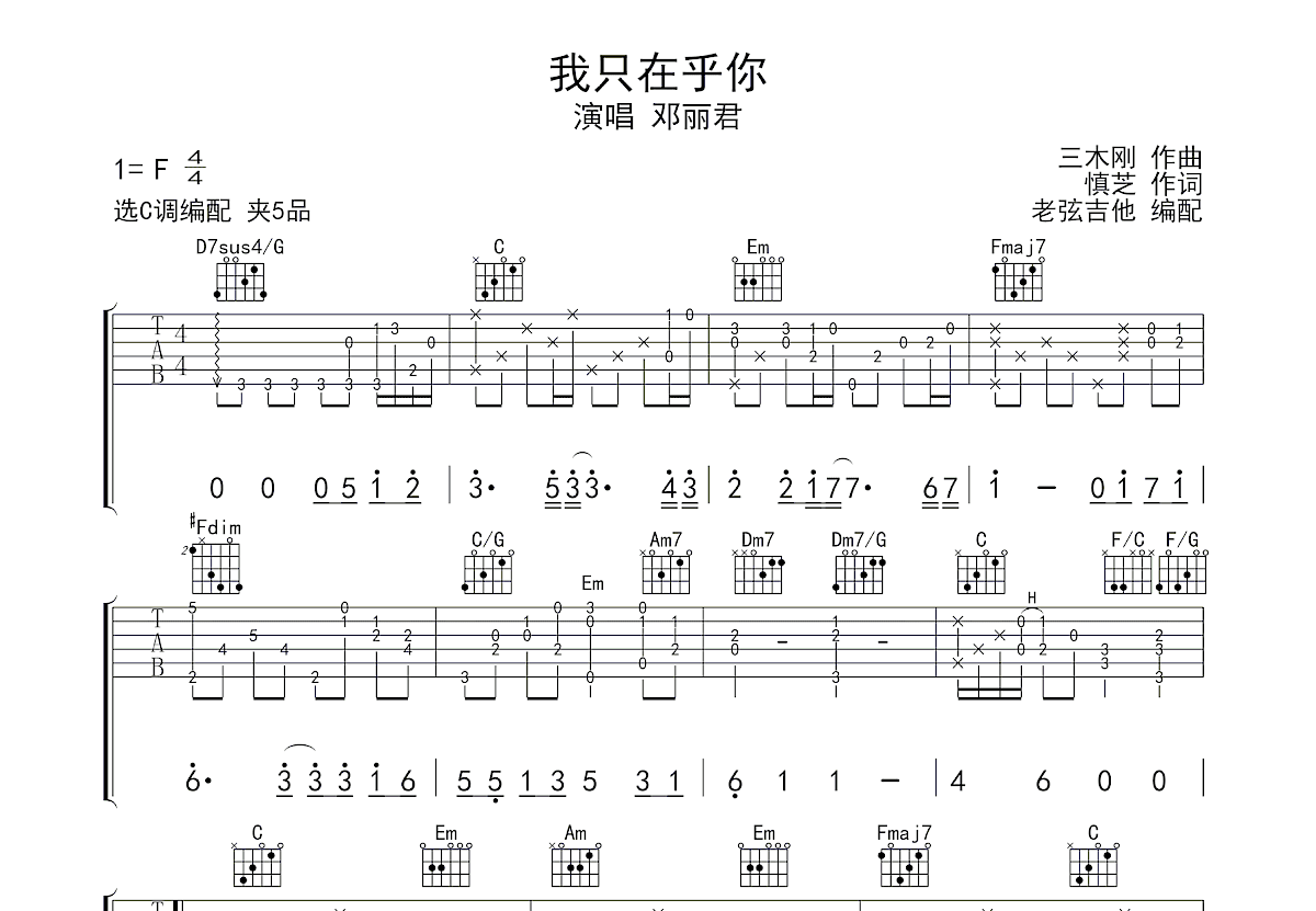 我只在乎你吉他谱预览图