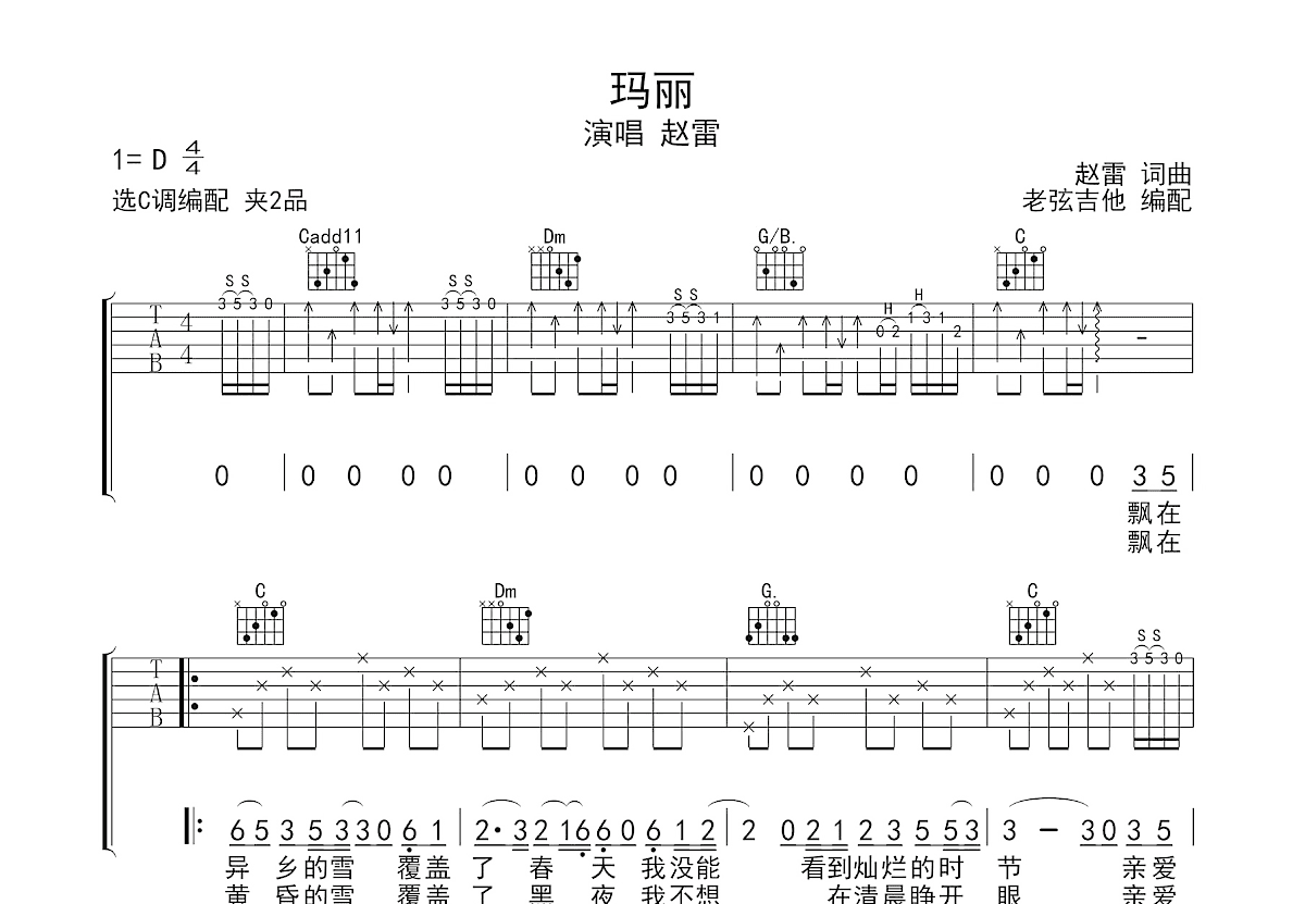 玛丽吉他谱预览图