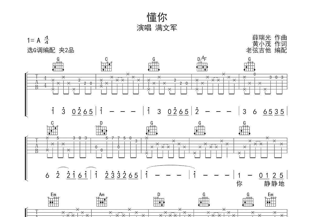 懂你吉他谱预览图