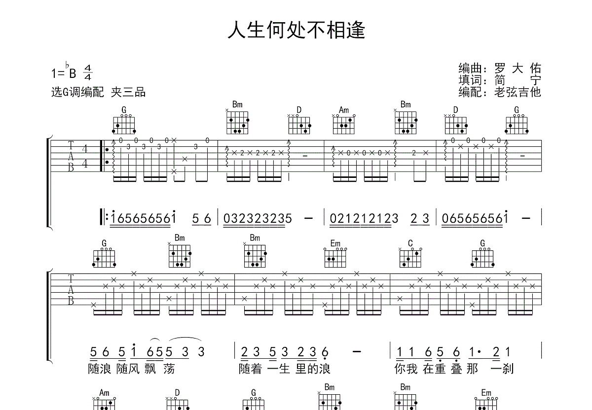 人生何处不相逢吉他谱_陈慧娴_G调弹唱