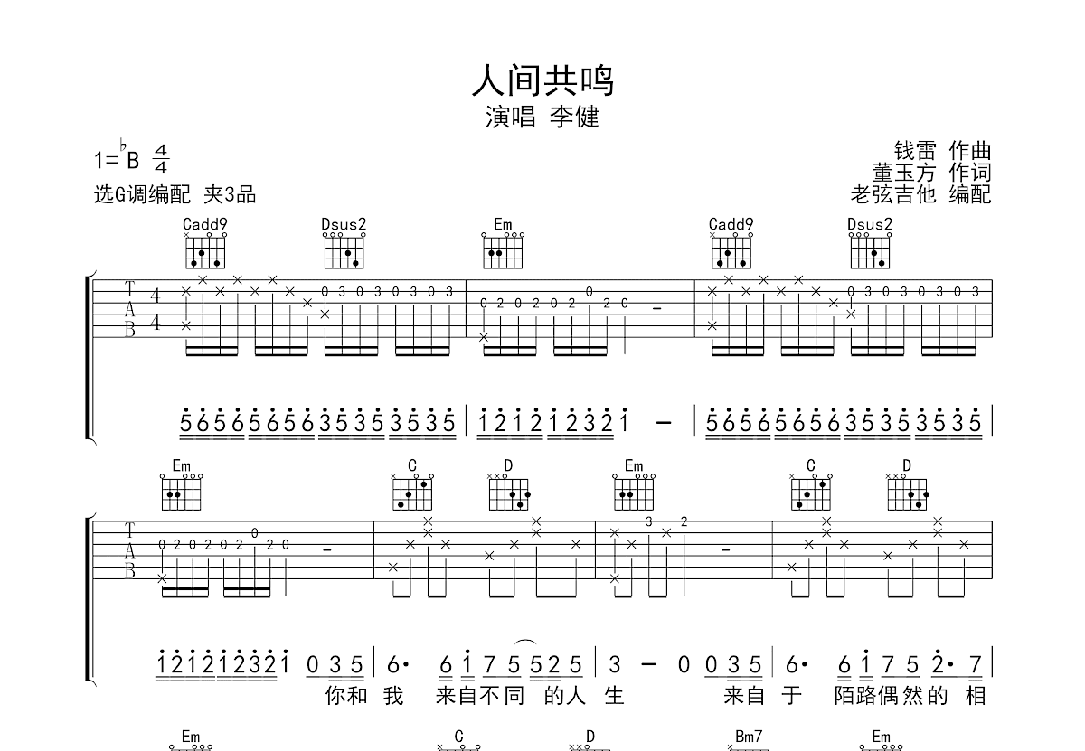 人间共鸣吉他谱预览图