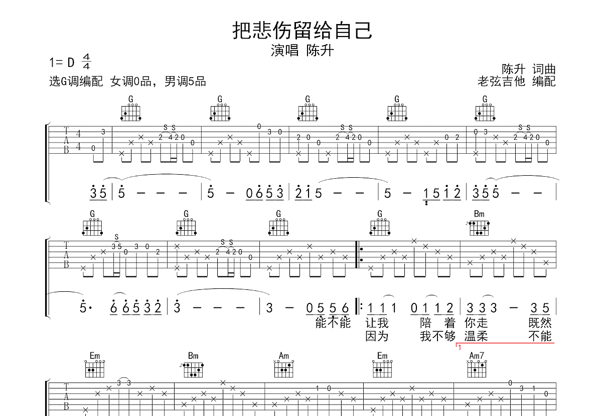 把悲伤留给自己吉他谱预览图