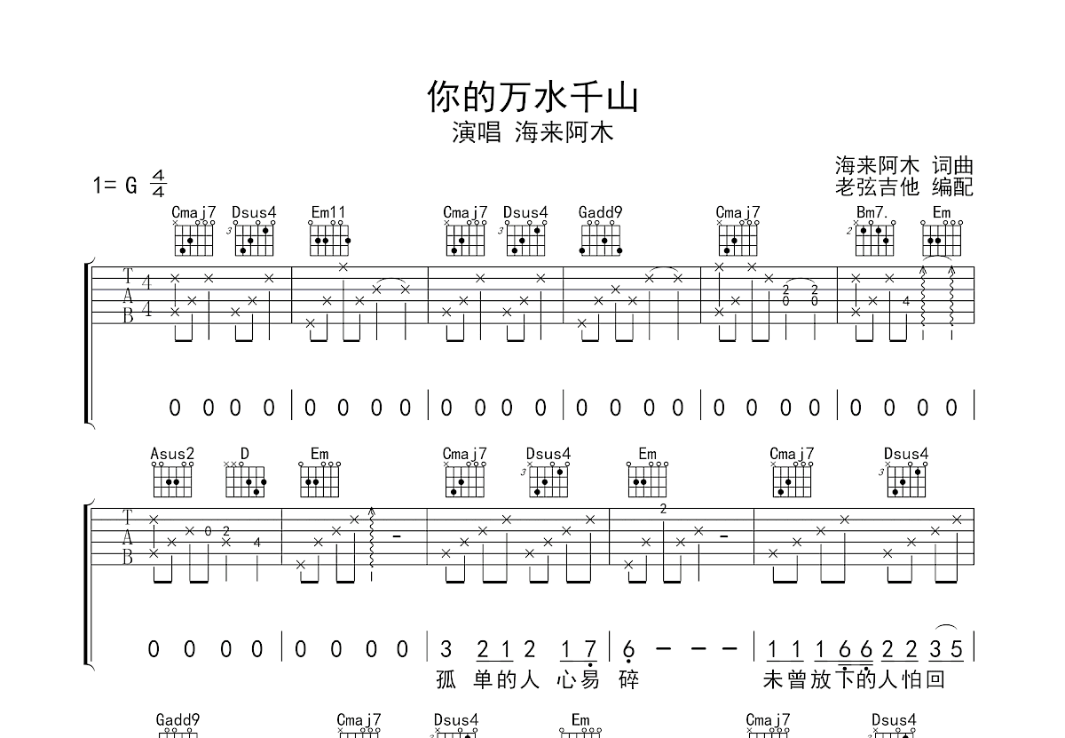 你的万水千山吉他谱预览图