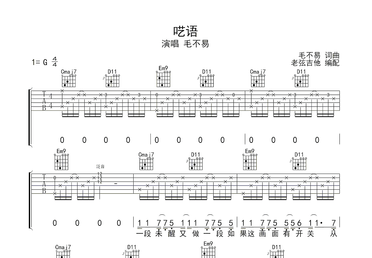 呓语吉他谱预览图