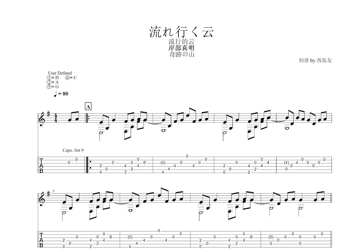流れ行く云吉他谱预览图