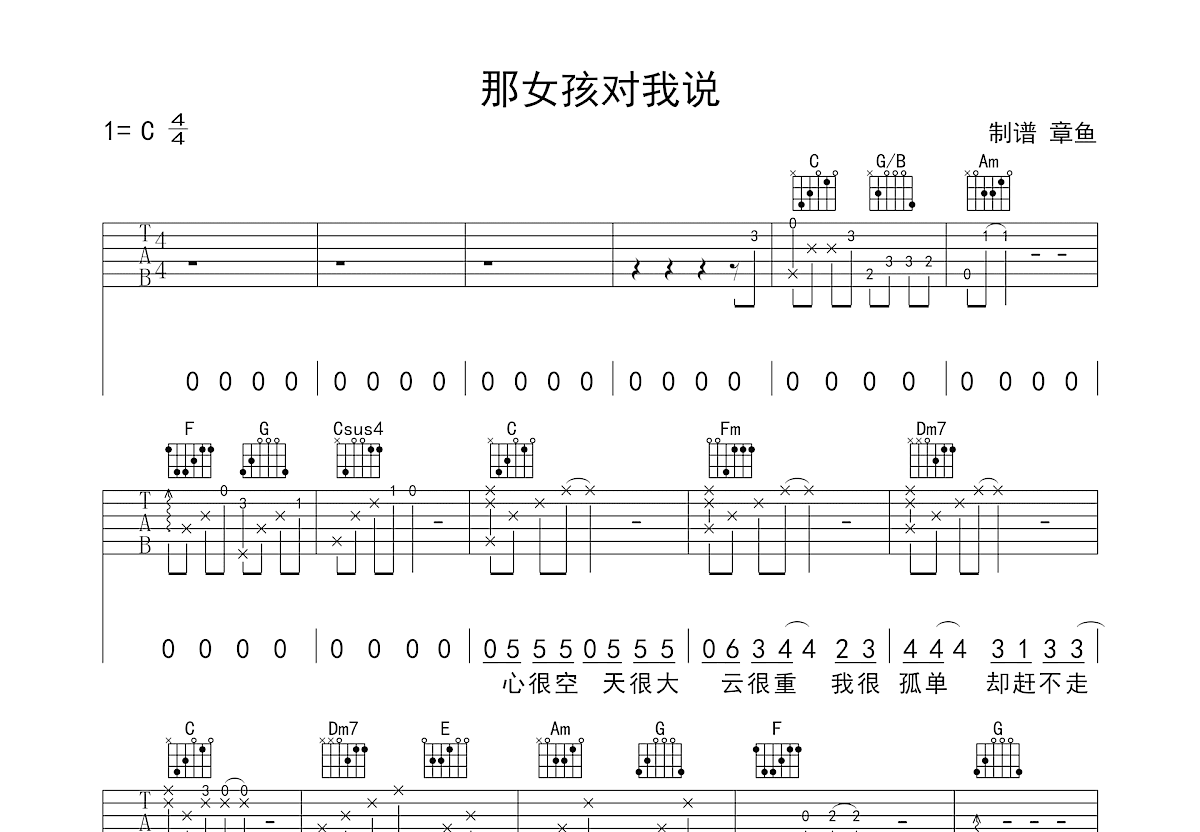 那女孩对我说吉他谱预览图