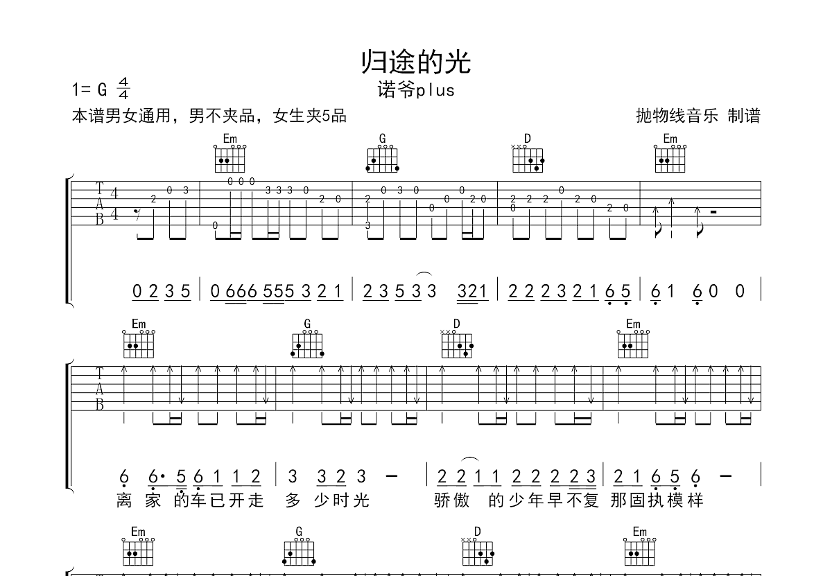 归途的光吉他谱预览图