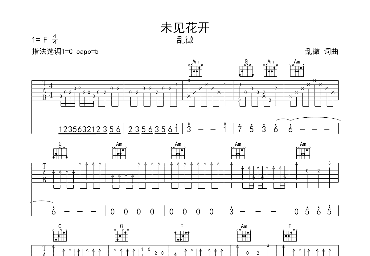 未见花开吉他谱预览图