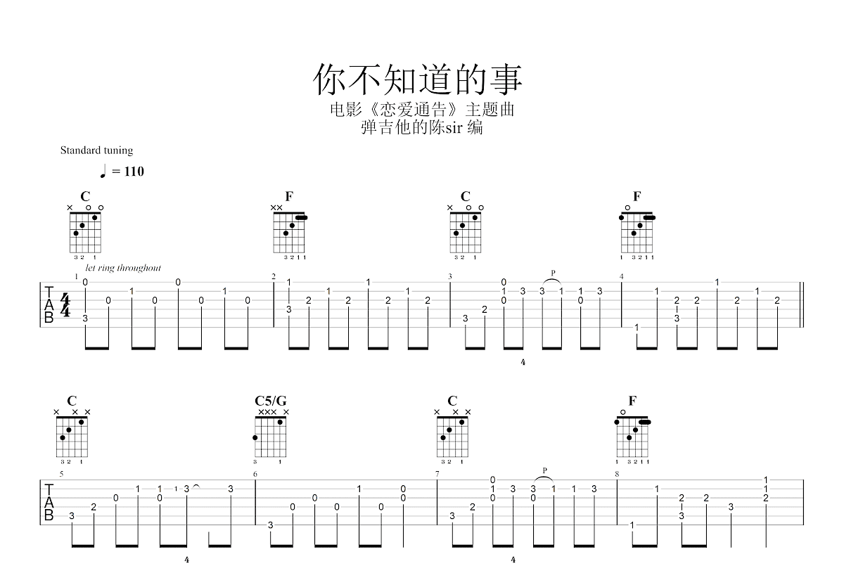 你不知道的事吉他谱预览图