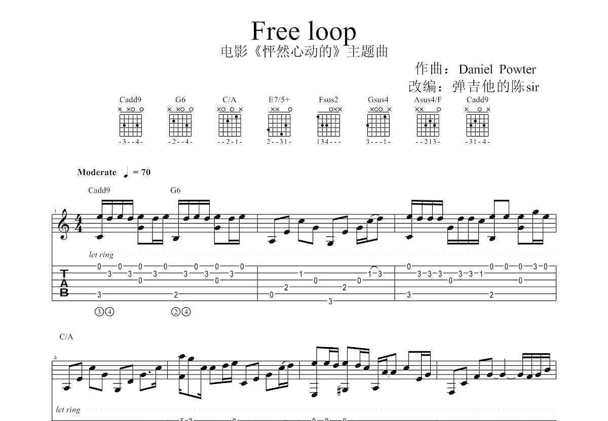 Free loop吉他谱预览图