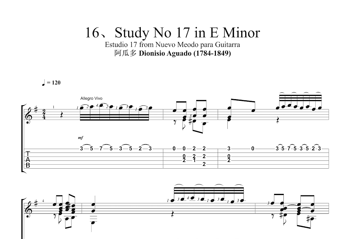 Study No 17 in E Minor吉他谱预览图